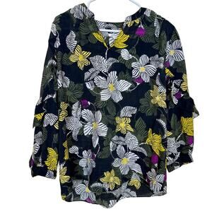 Chico’s Floral Ruffle Sleeve Top Women’s 2 (Large) – Multicolor Print Blouse